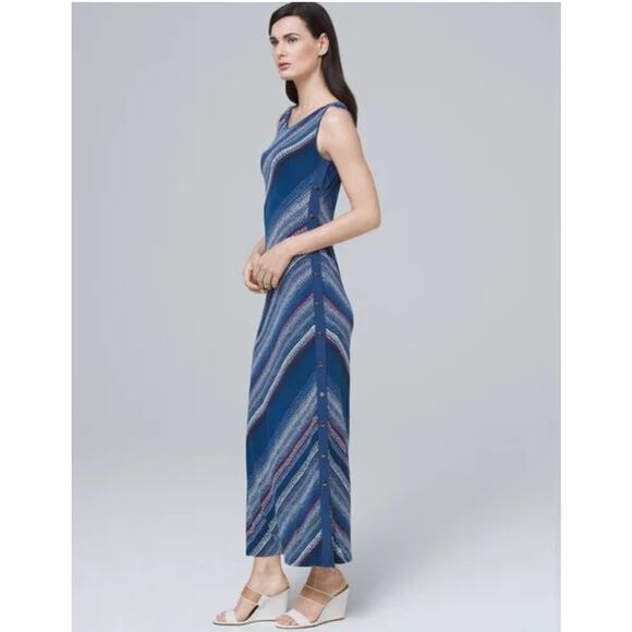 White House Black Market Stripe Ponte Knit Maxi‎ Dress Red White Blue Small - Picture 1 of 10